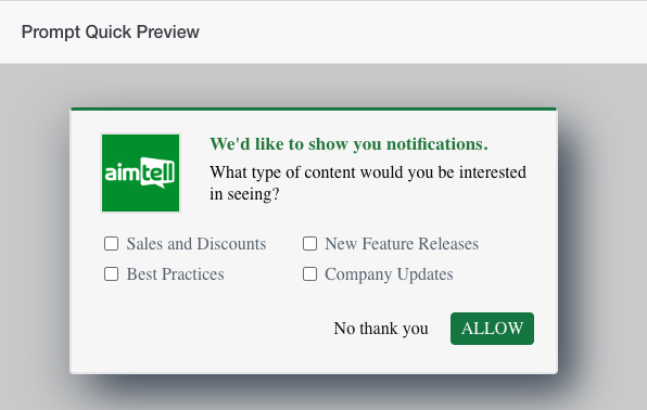 Aimtell Custom Opt In Prompt 